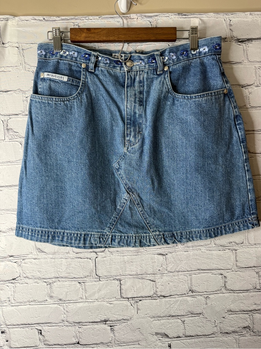 Vintage no excuses Embroidered Waist Denim Mini Skirt - Light Blue size 11/12